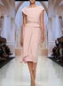 Pink Asymmetrical Neck Cap Sleeve Rhinestone A-Line Midi Dress 