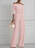 Women White Off The Shoulder Half Sleeve Dressy Jumpsuit With Pockets