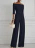 Women Purplish blue Off The Shoulder Half Sleeve Dressy Jumpsuit With Pockets