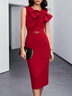 Red Bow Classic Crew Neck Sleeveless Sheath Midi Dress