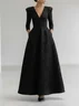 Black Jacquard Classic Notched Long Gigot Sleeve A-Line Maxi Dress