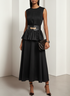 Women Black Lyocell Pleated Crew Neck Sleeveless Dressy Top With Skirt Two-Piece Set