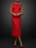 Red Cowl Neck Sleeveless Sheath Midi Dress