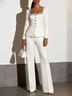 Women White Rhinestones Square Neck Long Sleeve Dressy Top With Pants Two-Piece Set
