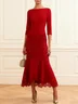 Red Lace Classic Boat Neck Half Sleeve Mermaid Maxi Dress