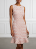 Pink Ruffled Tweed Crew Neck Sleeveless Sheath Mini Dress