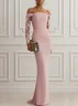 Pink Lace Classic Off The Shoulder Long Sleeve Sheath Gown Dress