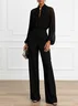 Women Black Grommets Mock Neck Long Sleeve Balloon Sleeve Dressy Jumpsuit