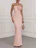 Pink 3D Floral Classic Strapless Sleeveless Sheath Maxi Dress