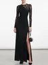 Black Hot Drilling Lace Classic Crew Neck Long Sleeve Sheath Maxi Dress