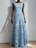 Light Blue Lace Classic Boat Neck Sleeveless A-Line Maxi Dress